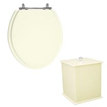 Kit Assento Laqueado Oval Branco + Lixeira MDF Quadrada Biscuit Kit Assento Laqueado Oval Branco + Lixeira MDF Quadrada Biscuit