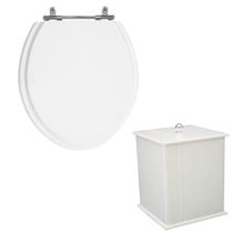 Kit Assento Laqueado Oval Branco + Lixeira MDF Quadrada Branca