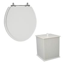 Kit Assento Laqueado Oval Branco + Lixeira MDF Quadrada Cinza Claro Kit Assento Laqueado Oval Branco + Lixeira MDF Quadrada Cinza Claro