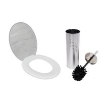Kit Assento Marmorizado Cores Oval Soft Astra + Escova Dispenser Sanitária Inox