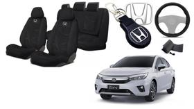 Kit Assentos Personalizados Tecido Honda City 19-24 + Volante + Chaveiro - Iron Tech