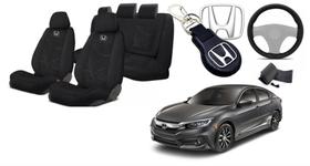 Kit Assentos Tecido Personalizados Civic 16-21 + Volante + Chaveiro