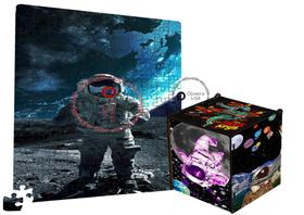 Kit Astronauta Quebra Cabeça 120pcs + Caixa em MDF Planetas Galáxia