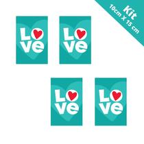 Kit Atacado 4 Quadro Placa Decorativa - Love - 10x15cm