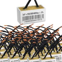 Kit atacado 40 capacitor 2 fios quadrado 3 ufx250/400v chapa