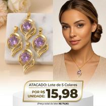 KIT ATACADO:5 Colar Coração Ametista Banho Ouro Corrente Luxo REVENDA KIT ATACADO:5 Colar Coração Ametista Banho Ouro Corrente Luxo REVENDA