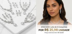 KIT ATACADO: 5 Conjuntos Colar Brincos Strass Noiva Madrinha Debutante Banhado REVENDA KIT ATACADO: 5 Conjuntos Colar Brincos Strass Noiva Madrinha Debutante Banhado REVENDA