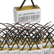 Kit atacado 50 capacitor 2 fios quadrado 6uf x 250 400v tri