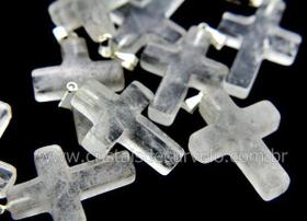 Kit Atacado com 10 Pingentes de Crucifixo em Cristal Natural - Montagem com Pino e Presilha Prateado Kit Atacado com 10 Pingentes de Crucifixo em Cristal Natural - Montagem com Pino e Presilha Prateado