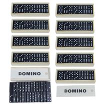 Kit atacdo 20 caixas de dominó preto de madeira com caixa com 28 peças