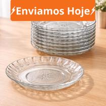 Kit Até 12 Pratos De Vidro Egípcio Fundo Transparente Estrela 22cm Moderno Resistente e Sofisticado