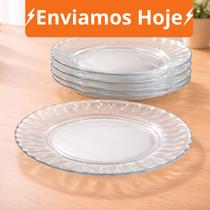 Kit Até 12 Pratos Fundo Liso de Vidro Carmine - Transparente e Resistente