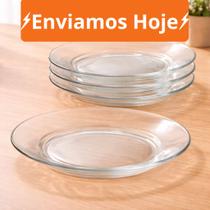 Kit Até 12 Pratos Fundo Liso de Vidro - Transparente e Resistente