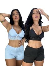 Kit Até 2 Short Doll Lara Liso Tecido Suave Romantic com Renda e Modelagem Leve Kit Até 2 Short Doll Lara Liso Tecido Suave Romantic com Renda e Modelagem Leve
