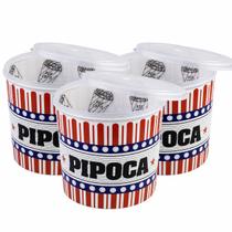 Kit até 3 Baldes de Pipoca 2L com Tampa Plástica Pedreira Utilidades Colorido Reutilizável