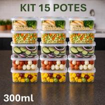 Kit até 30 Potes Marmita 300Ml Transparente com Tampas e Travas Fit Bpa Free Microondas Freezer