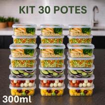 Kit até 30 Potes Marmita 300Ml Transparente com Tampas e Travas Fit Bpa Free Microondas Freezer