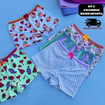 Kit até 5 Calcinhas Boxer Infantil Estampadas tecido de Poliamida com Forro Algodão escolha seu kit