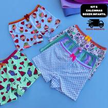 Kit até 5 Calcinhas Boxer Infantil Estampadas tecido de Poliamida com Forro Algodão escolha seu kit