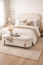Kit Atenas Cabeceira de Cama Box Orgânica e Recamier Calçadeira Baú Queen 160 cm Suede Porcelana Lar Móveis e Decoração