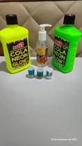 KIT ATIVADOR SLIME 120 + COLA NEON AM VD 500g + gliter