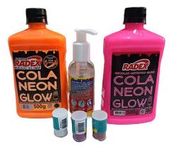 KIT ATIVADOR SLIME 120 + COLA NEON LJ RS 500g + gliter