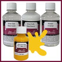Kit Ativador Universal 250ml + Cola Fluffy 250g + Cola Transparente Clear 250g - Altezza - Kit DIY para Slimes Criativos Art Factory Slime