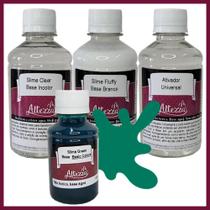 Kit Ativador Universal 250ml + Cola Fluffy 250g + Cola Transparente Clear 250g - Altezza - Kit DIY para Slimes Criativos Art Factory Slime