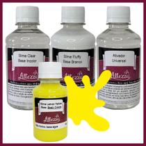 Kit Ativador Universal 250ml + Cola Fluffy 250g + Cola Transparente Clear 250g - Altezza - Kit DIY para Slimes Criativos Art Factory Slime