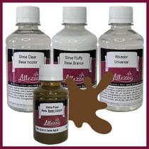 Kit Ativador Universal 250ml + Cola Fluffy 250g + Cola Transparente Clear 250g - Altezza - Kit DIY para Slimes Criativos Art Factory Slime