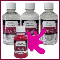 Kit Ativador Universal 250ml + Cola Fluffy 250g + Cola Transparente Clear 250g - Altezza - Kit DIY para Slimes Criativos Art Factory Slime