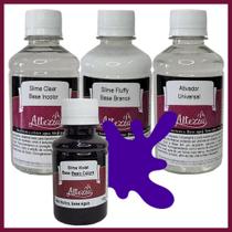 Kit Ativador Universal 250ml + Cola Fluffy 250g + Cola Transparente Clear 250g - Altezza - Kit DIY para Slimes Criativos Art Factory Slime