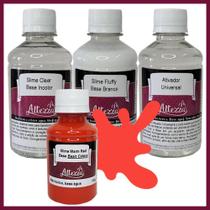 Kit Ativador Universal 250ml + Cola Fluffy 250g + Cola Transparente Clear 250g - Altezza - Kit DIY para Slimes Criativos Art Factory Slime