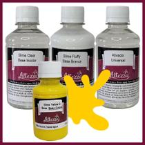 Kit Ativador Universal 250ml + Cola Fluffy 250g + Cola Transparente Clear 250g - Altezza - Kit DIY para Slimes Criativos Art Factory Slime