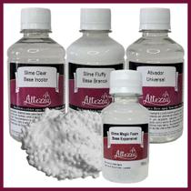Kit Ativador Universal 250ml + Cola Fluffy 250g + Cola Transparente Clear 250g - Altezza - Kit DIY para Slimes Criativos Art Factory Slime
