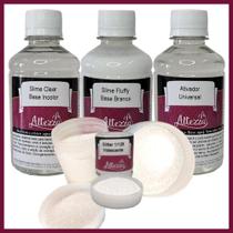 Kit Ativador Universal 250ml + Cola Fluffy 250g + Cola Transparente Clear 250g - Altezza - Kit DIY para Slimes Criativos Art Factory Slime
