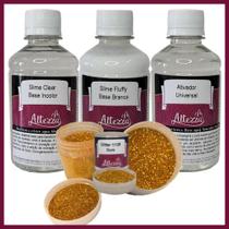 Kit Ativador Universal 250ml + Cola Fluffy 250g + Cola Transparente Clear 250g - Altezza - Kit DIY para Slimes Criativos Art Factory Slime