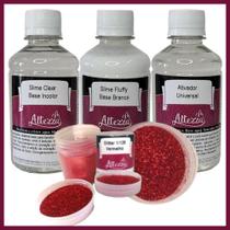 Kit Ativador Universal 250ml + Cola Fluffy 250g + Cola Transparente Clear 250g - Altezza - Kit DIY para Slimes Criativos Art Factory Slime