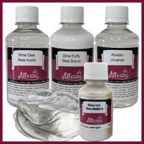 Kit Ativador Universal 250ml + Cola Fluffy 250g + Cola Transparente Clear 250g - Altezza - Kit DIY para Slimes Criativos Art Factory Slime