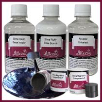 Kit Ativador Universal 250ml + Cola Fluffy 250g + Cola Transparente Clear 250g - Altezza - Kit DIY para Slimes Criativos Art Factory Slime