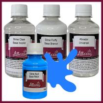 Kit Ativador Universal 250ml + Cola Fluffy 250g + Cola Transparente Clear 250g - Altezza - Kit DIY para Slimes Criativos Art Factory Slime