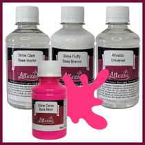 Kit Ativador Universal 250ml + Cola Fluffy 250g + Cola Transparente Clear 250g - Altezza - Kit DIY para Slimes Criativos Art Factory Slime