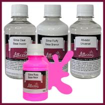 Kit Ativador Universal 250ml + Cola Fluffy 250g + Cola Transparente Clear 250g - Altezza - Kit DIY para Slimes Criativos Art Factory Slime