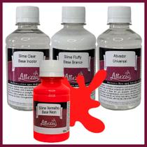 Kit Ativador Universal 250ml + Cola Fluffy 250g + Cola Transparente Clear 250g - Altezza - Kit DIY para Slimes Criativos Art Factory Slime