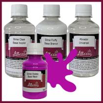 Kit Ativador Universal 250ml + Cola Fluffy 250g + Cola Transparente Clear 250g - Altezza - Kit DIY para Slimes Criativos Art Factory Slime