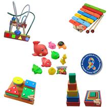 Kit Atividades 05 Brinquedos Pedagógicos Educativos Em Madeira - Primeira Infância TDAH