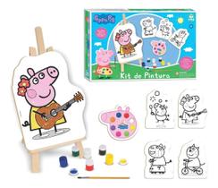 Kit Atividades Pintura Peppa Pig Com Pincel Cavalete Mdf Kit Atividades Pintura Peppa Pig Com Pincel Cavalete Mdf