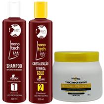 Kit Ativo Progressiva Cristalização Gold 2x300ml + Condicionador Aminoacidos 500g Mairibel