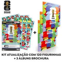 Kit Atualização Oficial Copa do Mundo FIFA 2026 com 120 Figurinhas 3 Álbuns Brochura Panini
