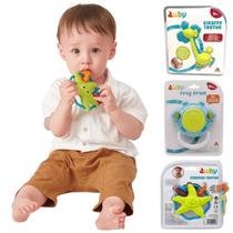 Kit Auby 03 Brinquedos Baby Mordedor chocalho Tambor musical